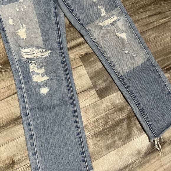 Gilded Intent High Rise Ankle Straight Distressed Denim Jeans Blue Size 25 - Picture 4 of 11